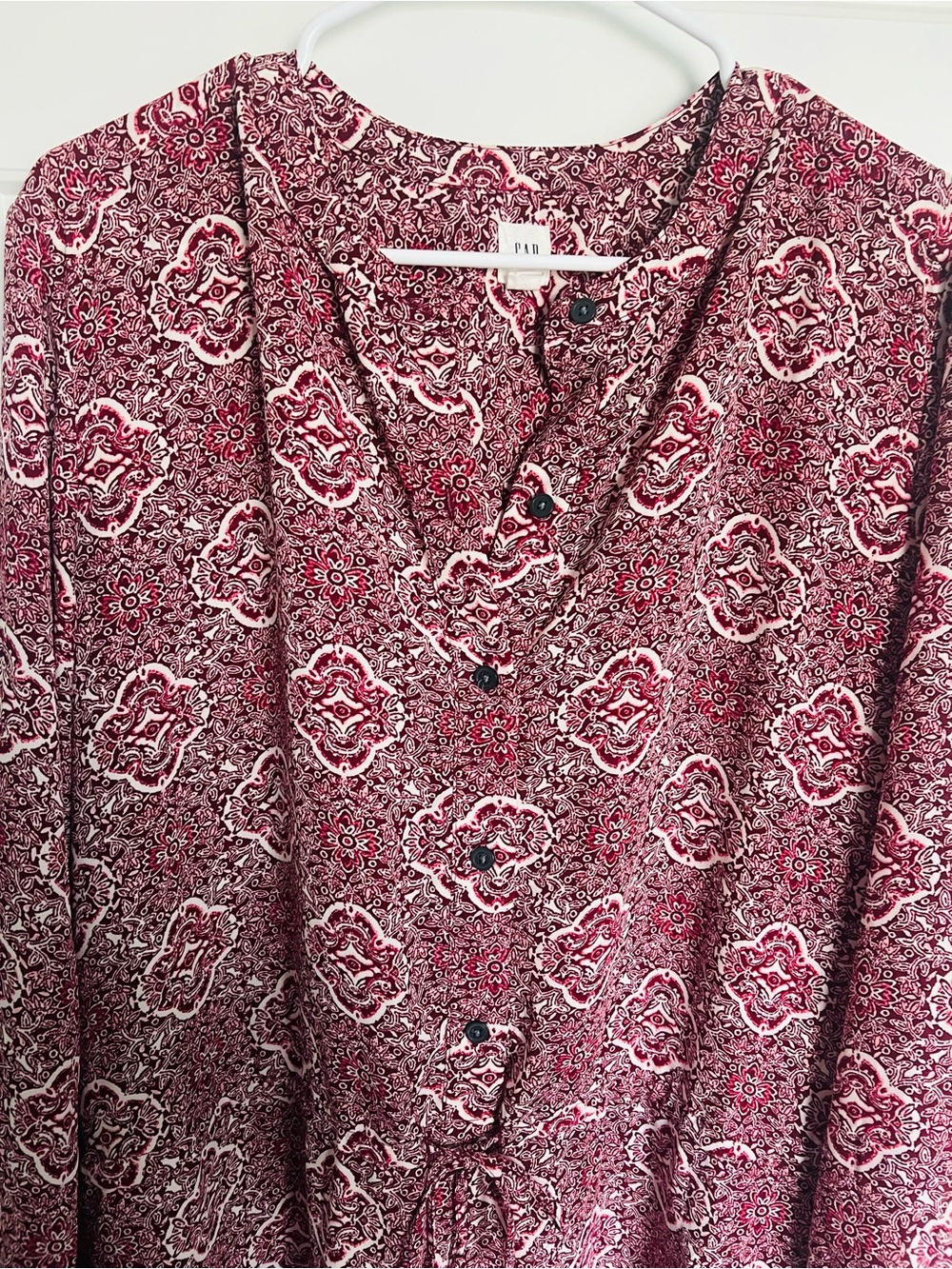GAP Long Sleeve Paisley Dress - Burgundy and White